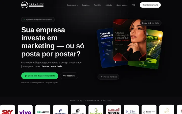 Site da MC Creative, desenvolvido pela própria agência